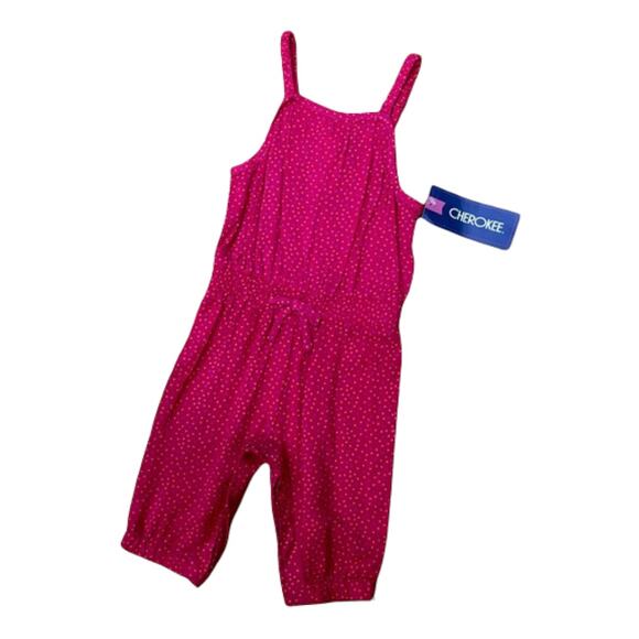 Cherokee Girls Romper Size 12 Months Pink Azalea Long Pants Sleeveless NEW - Picture 1 of 5